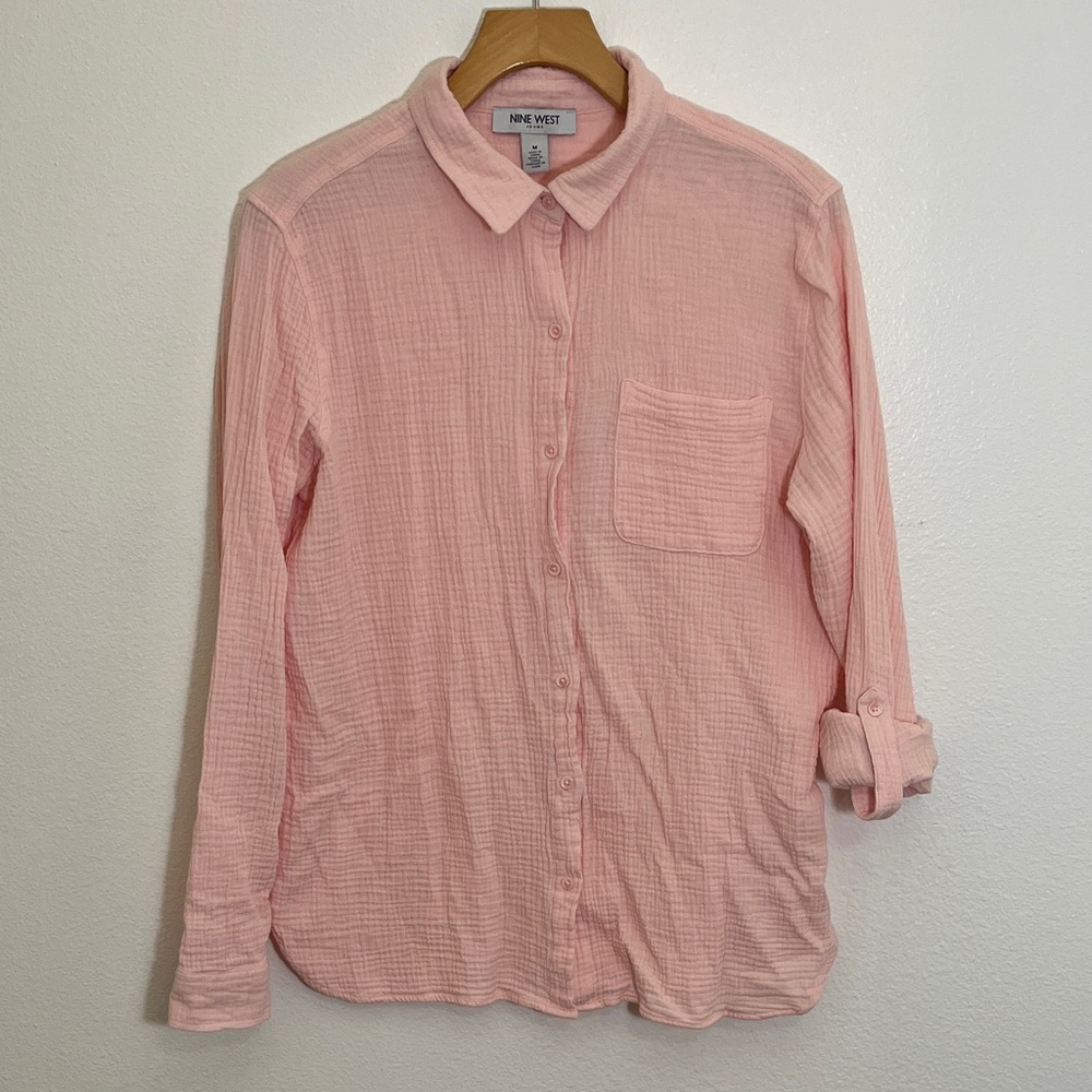 Nine West Pink Cotton Button-Up Shirt